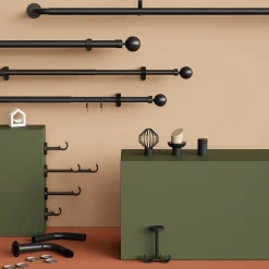 Ensemble barre à rideaux extensible Araxos métal noir Ø25/28cm 120/210cm GoodHome