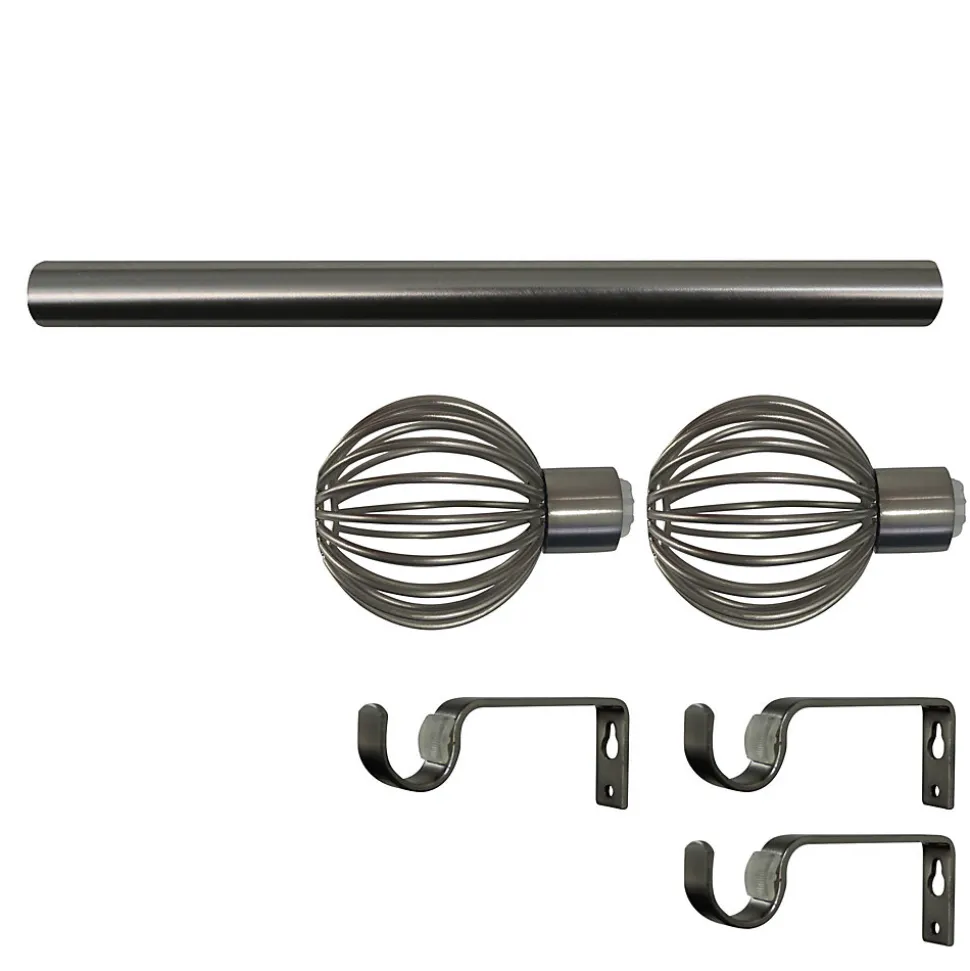 Ensemble barre à rideaux extensible embout cage Athens métal gris chromé Ø16/19cm 200/330cm GoodHome