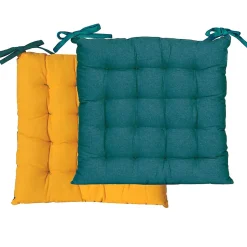 Ensemble de 2 Galettes de Chaise Bicolores 40x40cm - Bleu Canard et Moutarde, DYLREV