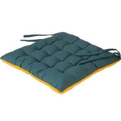 Ensemble de 2 Galettes de Chaise Bicolores 40x40cm - Bleu Canard et Moutarde, DYLREV