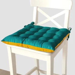 Ensemble de 2 Galettes de Chaise Bicolores 40x40cm - Bleu Canard et Moutarde, DYLREV