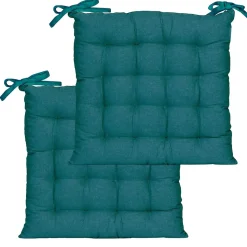 Ensemble de 2 Galettes de Chaise Bicolores 40x40cm - Bleu Canard et Moutarde, DYLREV