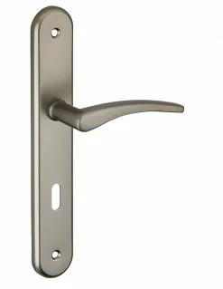 Ensemble de poignées pour porte de chambre Vesta trou de clé, carré 7mm, entr'axes 195mm, nickelé satiné - THIRARD