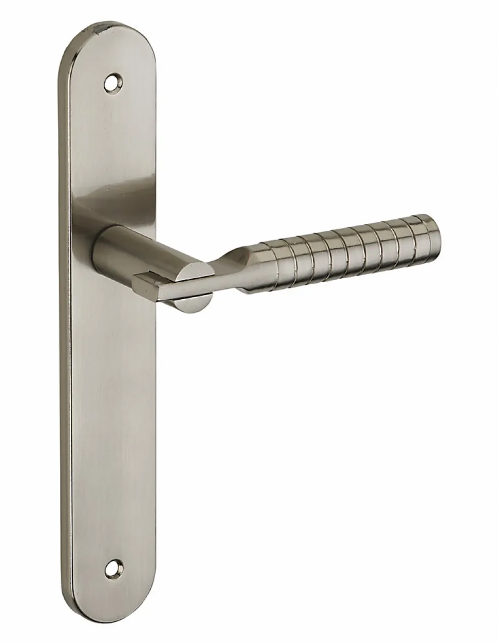 Ensemble de poignées pour porte intérieure Diane sans trou, carré 7mm, entr'axes 195mm, nickelé brossé - THIRARD