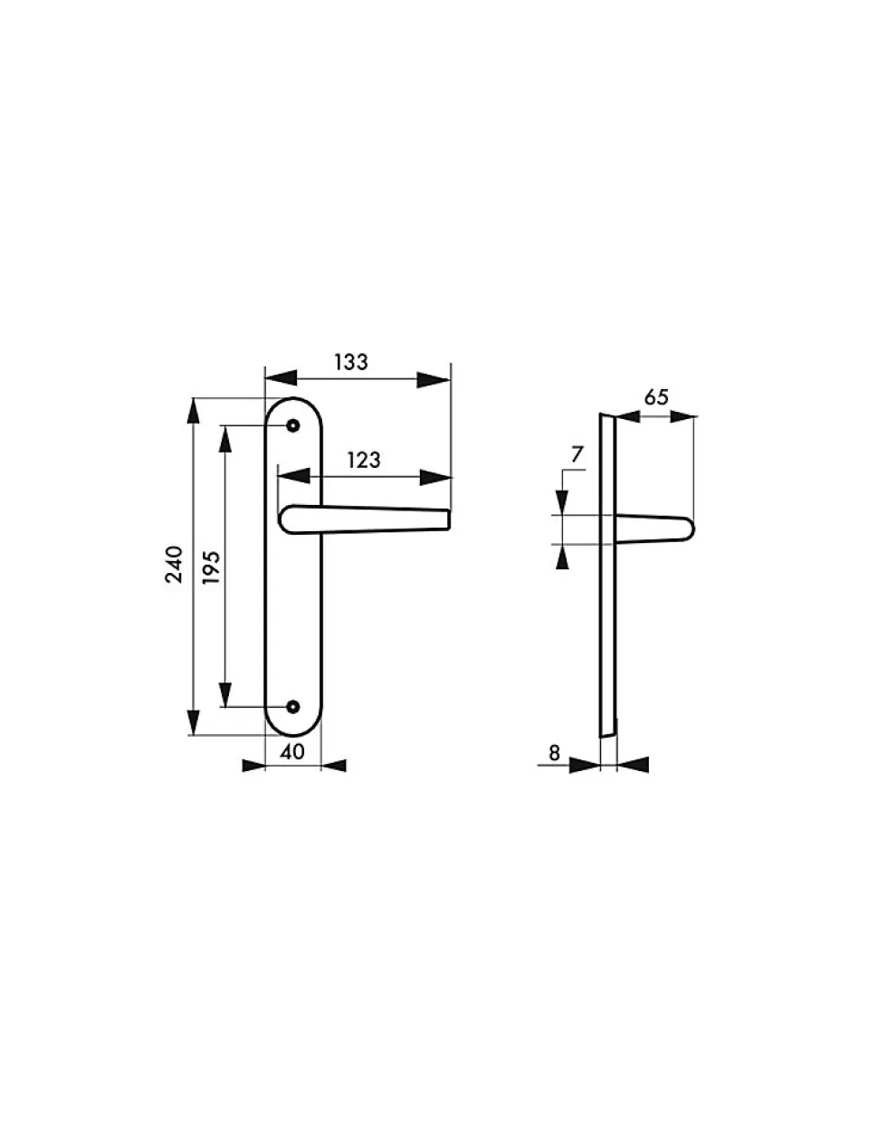 Ensemble de poignées pour porte intérieure Diane sans trou, carré 7mm, entr'axes 195mm, nickelé brossé - THIRARD