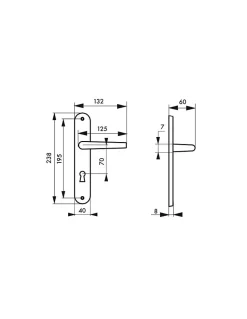 Ensemble de poignées pour porte de chambre Eris trou de clé, carré 7mm, entr'axes 195mm, nickelé brossé - THIRARD