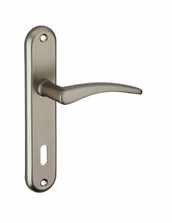 Ensemble de poignées pour porte de chambre Vesta trou de clé, carré 7mm, entr'axes 165mm, nickelé satiné - THIRARD