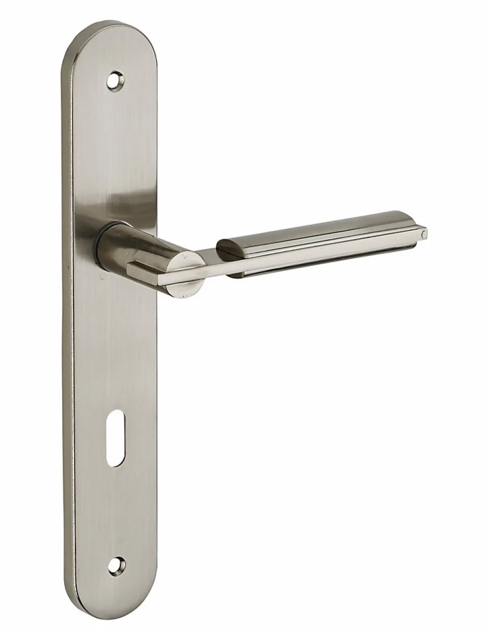 Ensemble de poignées pour porte de chambre Gaia trou de clé, carré 7mm, entr'axes 195mm, nickelé brossé - THIRARD