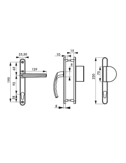 Ensemble de poignées pour porte d'entrée palière Sultane trou de cylindre, carré 8mm, entr'axes 195mm, argent - THIRARD