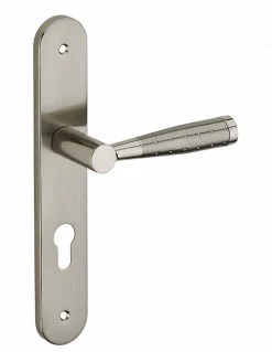 Ensemble de poignées pour porte d'entrée Helios trou de cylindre, carré 7mm, entr'axes 195mm, nickelé brossé - THIRARD