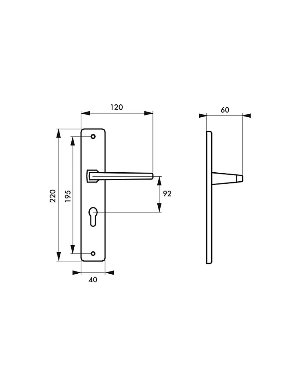Ensemble de poignées pour porte d'entrée Picardie trou de cylindre, carré 7mm, entr'axes 92mm, couleur champagne - THIRARD