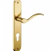 Ensemble de poignées pour porte d'entrée Marianne trou de cylindre, carré 7mm, entr'axes 195mm, laiton poli - THIRARD