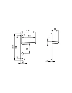 Ensemble de poignées pour porte d'entrée Marianne trou de cylindre, carré 7mm, entr'axes 195mm, laiton poli - THIRARD