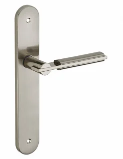 Ensemble de poignées pour porte intérieure Gaia sans trou, carré 7mm, entr'axes 195mm, nickelé brossé - THIRARD
