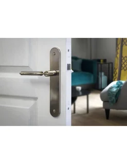 Ensemble de poignées pour porte intérieure Gaia sans trou, carré 7mm, entr'axes 195mm, nickelé brossé - THIRARD