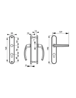 Ensemble de poignées pour porte d'entrée Sultane trou de cylindre, carré 7mm, entr'axes 165mm, inox F9 - THIRARD