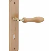 Ensemble de poignées pour porte de chambre Themis trou de clé, carré 7mm, entr'axes 195mm, bois brut - THIRARD