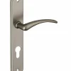 Ensemble de poignées pour porte d'entrée Selene trou de cylindre, carré 7mm, entr'axes 195mm, nickelé satiné - THIRARD