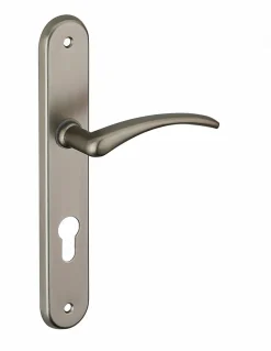 Ensemble de poignées pour porte d'entrée Selene trou de cylindre, carré 7mm, entr'axes 195mm, nickelé satiné - THIRARD