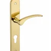 Ensemble de poignées pour porte d'entrée Dionysos trou de cylindre, carré 7mm, entr'axes 195mm, laitonné - THIRARD