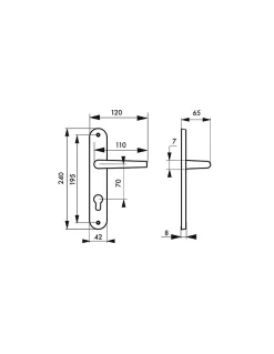 Ensemble de poignées pour porte d'entrée Dionysos trou de cylindre, carré 7mm, entr'axes 195mm, laitonné - THIRARD