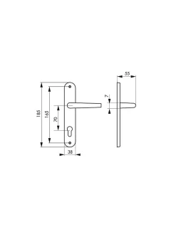 Ensemble de poignées pour porte d'entrée Leto trou de cylindre, carré 7mm, entr'axes 165mm, argent - SP