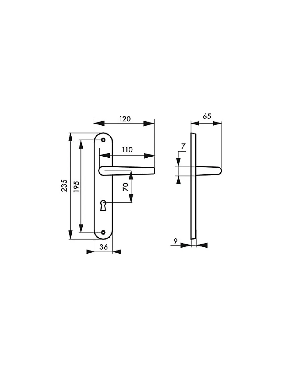 Ensemble de poignées pour porte intérieure Hebe trou de clé, carré 7mm, entr'axes 195mm, laqué blanc - THIRARD