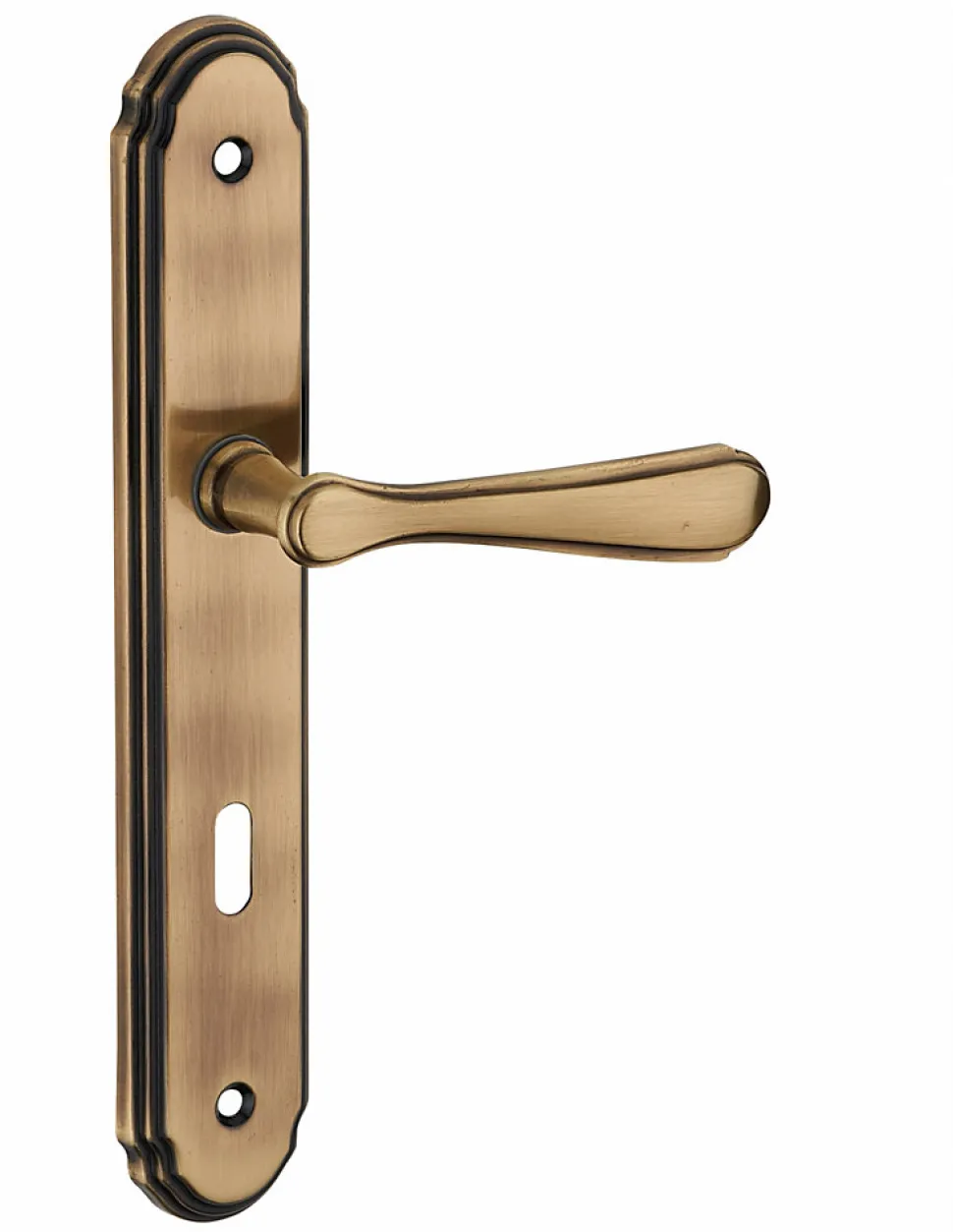 Ensemble de poignées pour porte de chambre Arthemis trou de clé, carré 7mm, entr'axes 195mm, laiton patiné - THIRARD