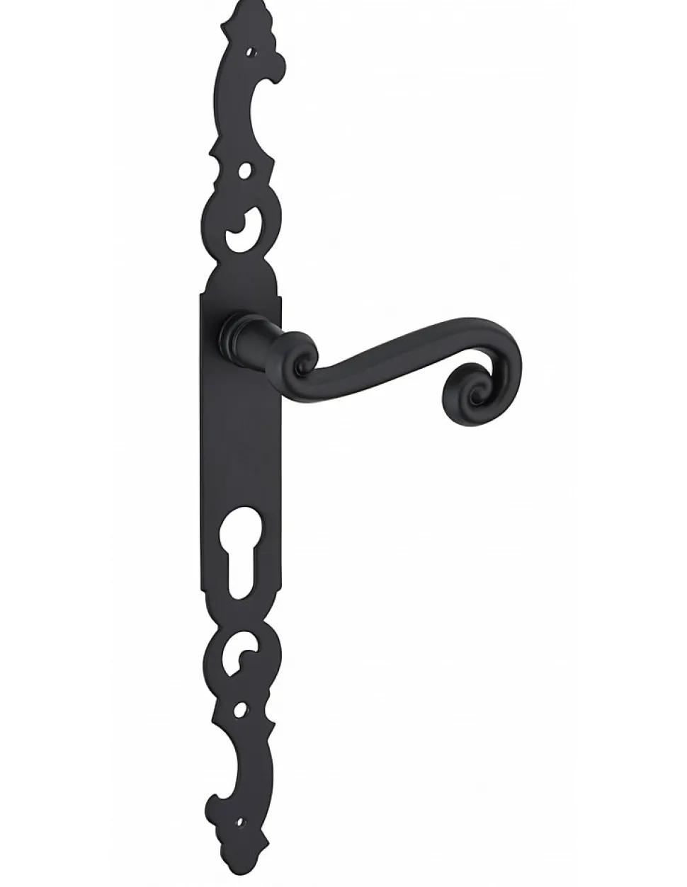 Ensemble de poignées pour porte d'entrée Coq trou de cylindre, carré 7mm, entr'axes 195mm, laqué noir - THIRARD