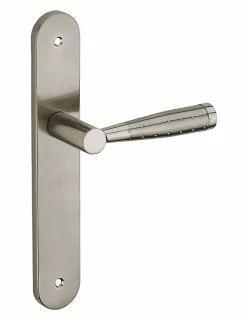 Ensemble de poignées pour porte intérieure Helios sans trou, carré 7mm, entr'axes 195mm, nickelé brossé - THIRARD