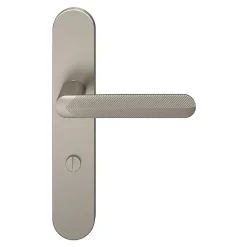 Ensemble poignée sur plaque rond à condamnation GoodHome Garlan effet nickel satin gris L.125mm x l.42mm entraxe 165-195mm