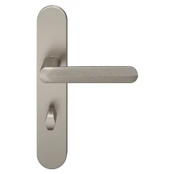Ensemble poignée sur plaque rond à condamnation GoodHome Garlan effet nickel satin gris L.125mm x l.42mm entraxe 165-195mm