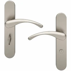 Ensemble poignée sur plaque rond à condamnation GoodHome Ruis effet nickel satin gris L.138.5mm x l.42mm entraxe 165-195mm