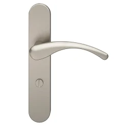 Ensemble poignée sur plaque rond à condamnation GoodHome Ruis effet nickel satin gris L.138.5mm x l.42mm entraxe 165-195mm