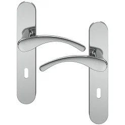 Ensemble poignée sur plaque rond serrure GoodHome Ruis effet chromé gris L.138.5mm x l.42mm entraxe 165-195mm