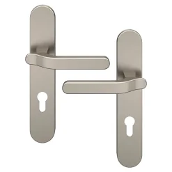 Ensemble poignée sur plaque rondcylindre GoodHome Prat effet nickel satin gris L.129mm x l.42mm entraxe 165-195mm
