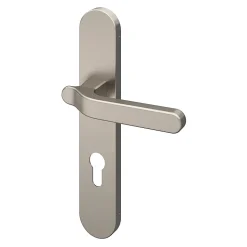 Ensemble poignée sur plaque rondcylindre GoodHome Prat effet nickel satin gris L.129mm x l.42mm entraxe 165-195mm