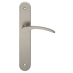 Ensemble poignée sur plaque rond GoodHome Beare effet nickel satin gris L.110.5mm x l.40mm entraxe 195mm
