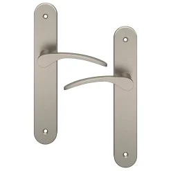 Ensemble poignée sur plaque rond GoodHome Beare effet nickel satin gris L.110.5mm x l.40mm entraxe 195mm