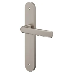 Ensemble poignée sur plaque Incurvé GoodHome Primel effet nickel satin gris L.126mm x l.40mm entraxe 195mm