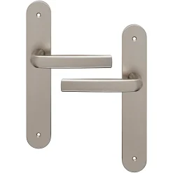 Ensemble poignée sur plaque Incurvé GoodHome Primel effet nickel satin gris L.126mm x l.40mm entraxe 195mm