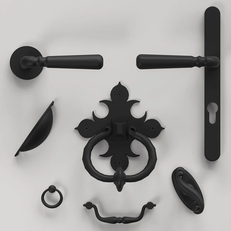 Ensemble poignée sur plaque rond GoodHome Kilhog effet nickel noir L.130mm x l.24.5mm entraxe 195mm