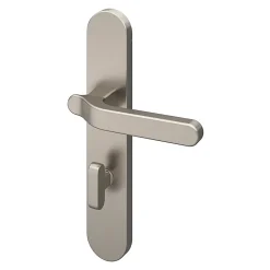 Ensemble poignée sur plaque rond à condamnation GoodHome Prat effet nickel satin gris L.129mm x l.42mm entraxe 165-195mm
