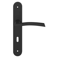 Ensemble poignée sur plaque rond serrure GoodHome Hirel effet nickel mat noir L.128mm x l.40mm entraxe 195mm