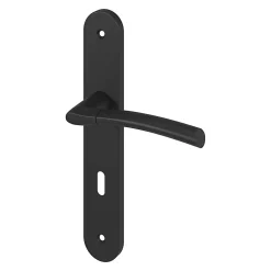 Ensemble poignée sur plaque rond serrure GoodHome Hirel effet nickel mat noir L.128mm x l.40mm entraxe 195mm