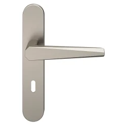 Ensemble poignée sur plaque rond serrure GoodHome Keri effet nickel satin gris L.140mm x l.42mm entraxe 165-195mm