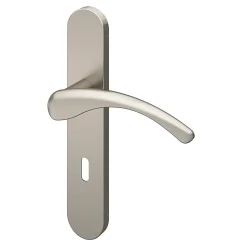 Ensemble poignée sur plaque rond serrure GoodHome Ruis effet nickel satin gris L.138.5mm x l.42mm entraxe 165-195mm