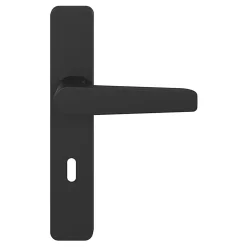 Ensemble poignée sur plaque rectangulaire serrure GoodHome Kerver effet nickel mat noir L.128mm x l.42mm entraxe 165-195mm