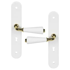 Ensemble poignée sur plaque Droit serrure GoodHome Porcelaine Vras blanc L.115mm x l.45mm entraxe 195mm