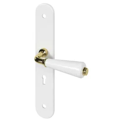 Ensemble poignée sur plaque Droit serrure GoodHome Porcelaine Vras blanc L.115mm x l.45mm entraxe 195mm